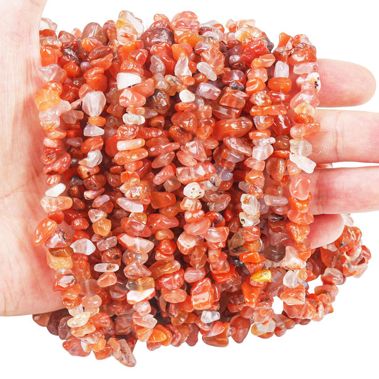 favoramulet 5-8mm Carnelian Tumbled Stone Chip Beads for Jewelry Making, Irregular Shaped Healing Crystal Loose Bead Supply, Pack of 2 Strands(64 inches)