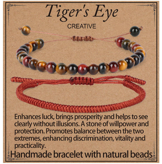 LPBeads 6mm Multicolor Tiger's Eye Bracelet with Handmade Rope Bracelet Size Adjustable Natural Stone Crystal Healing Bracelets Gifts for Unisex Adults