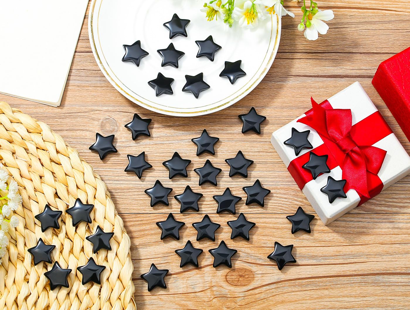 DUQGUHO 20 Pcs Black Obsidian Crystals Star Natural Healing Crystal Set Polished Stone Protection Sacred Meditation Energy Reiki Balancing Crystal