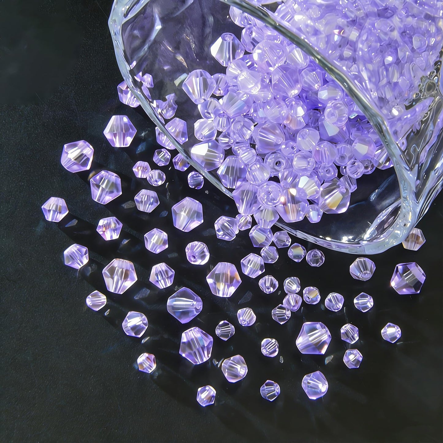1550PCS Bicone Crystal Glass Beads Set for Jewelry Making, 3mm 4mm 6mm 8mm Sparkling Faceted Beads Sorted by Size for Bracelets, Necklaces, Suncatchers & DIY Crafts(Light Purple)