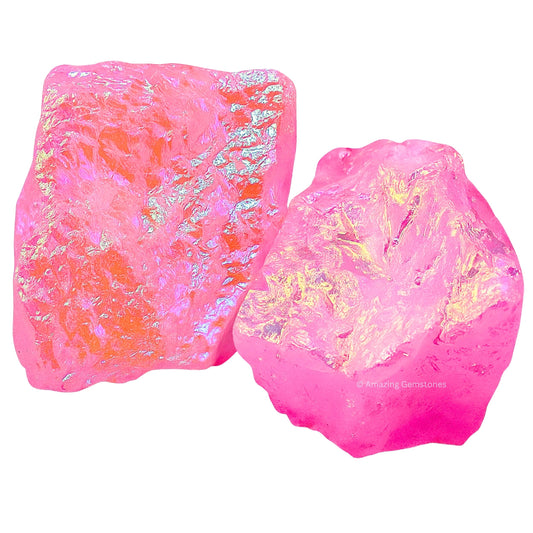 Amazing Gemstone Angel Aura Rose Quartz Raw Crystals and Healing Stones, Natural Rocks for Tumbling - DIY Raw Stones and Crystals, 2 Pieces
