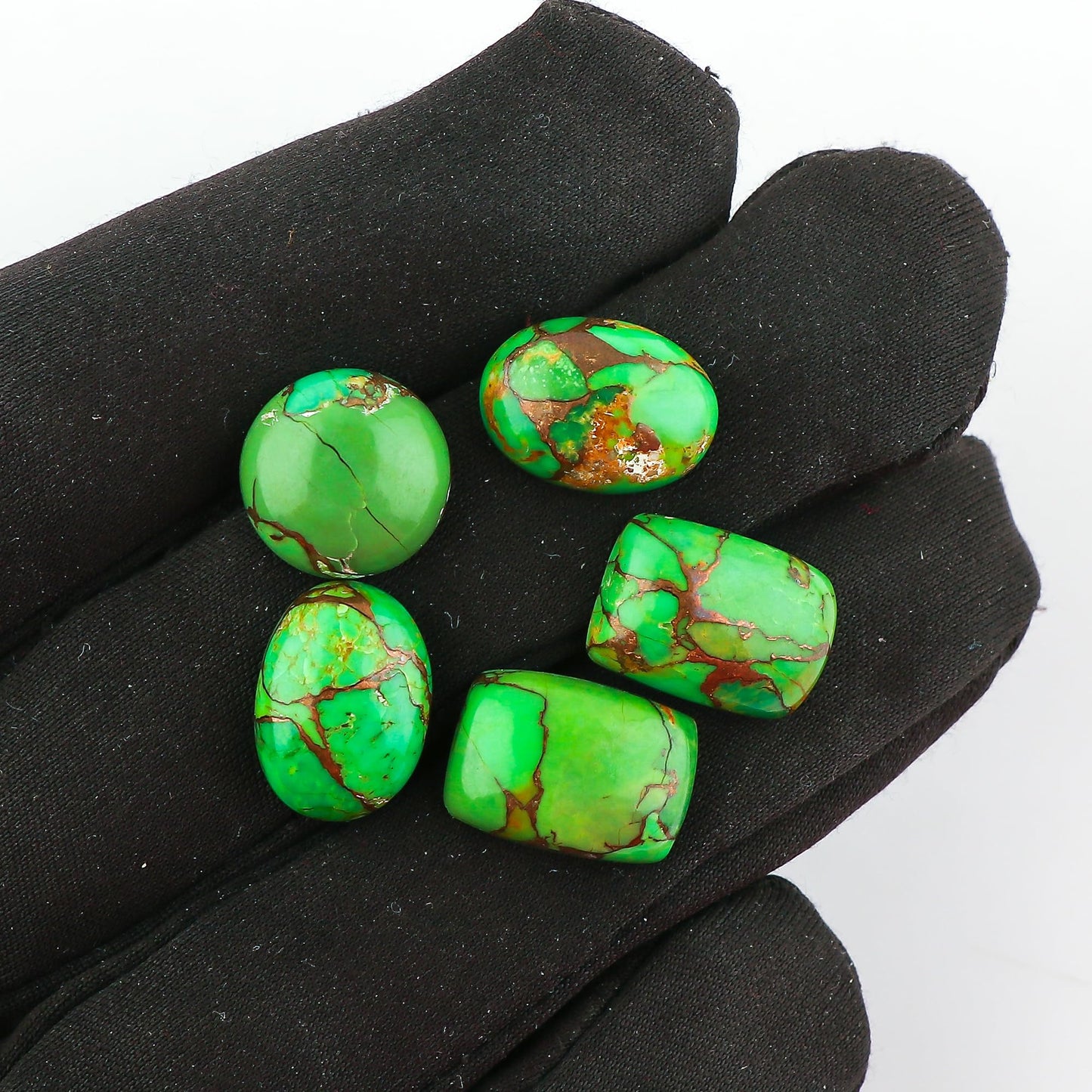 CRYSTALINES 5pcs, Wholesale Green Turquoise Cabochons, Genuine Polished Gemstones, Bulk Loose Stones Crystals Supplies, DIY Craft-Jewelry Making, Wire Wrapping, December Birthstone, Gem Collection