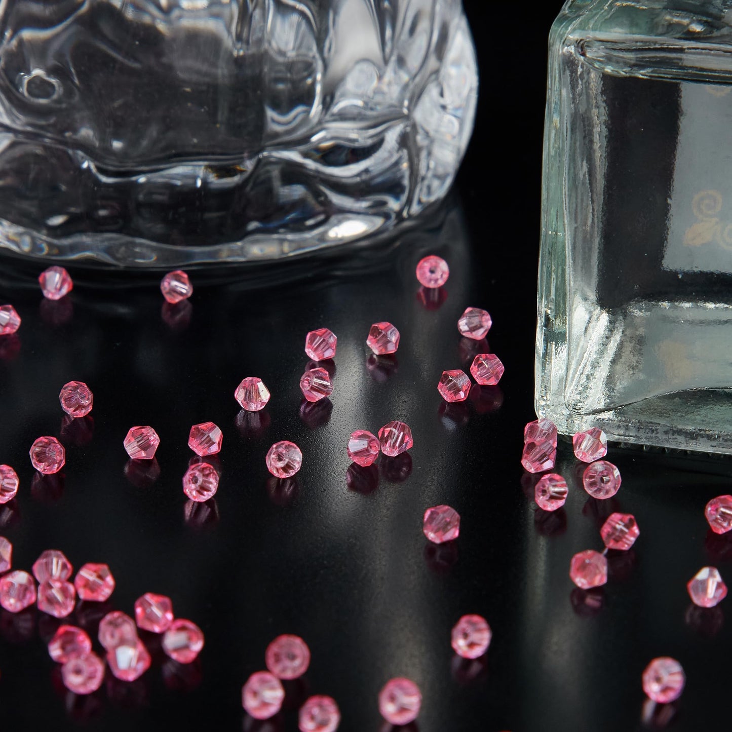 Laopottbeads 1200PCS 3mm Bicone Crystal Glass Beads for Jewelry Making, Sparkling Mini Beads for Suncatchers, DIY Bracelets & Craft Projects (Light Rose Red)