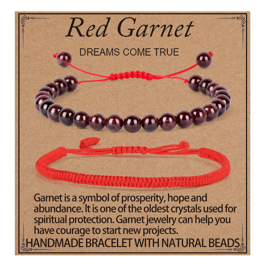 LPBeads 6mm Garnet Bracelet with Handmade Rope Bracelet Size Adjustable Natural Stone Crystal Healing Bracelets Gifts for Unisex Adults