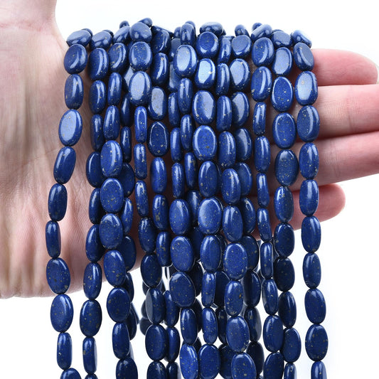 HAAMIIQII 12x8mm Lapis Lazuli Oval Stone Spacer Beads, Loose Gemstone Beads for Jewelry Making, DIY Bracelet, Necklace, Healing Crystal 15 Inch (33pcs)