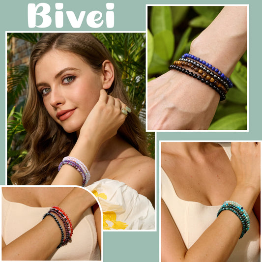 Bivei Garnet - Energizing - 4mm Beaded Bracelets for Women Handmade Semi Precious Natural Stone Stretch Elastic Jewelry Yoga Protection Gifts
