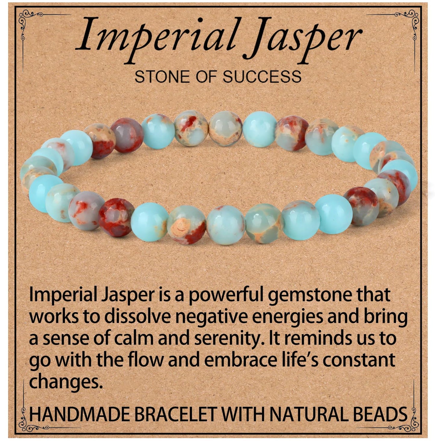 LPBeads Handmade Natural Gemstone Stretch Elastic 6mm Imperial Jasper Bracelet Healing Crystal Round Stone Beads Jewelry Gifts for Women Men