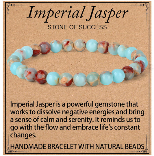 LPBeads Handmade Natural Gemstone Stretch Elastic 6mm Imperial Jasper Bracelet Healing Crystal Round Stone Beads Jewelry Gifts for Women Men