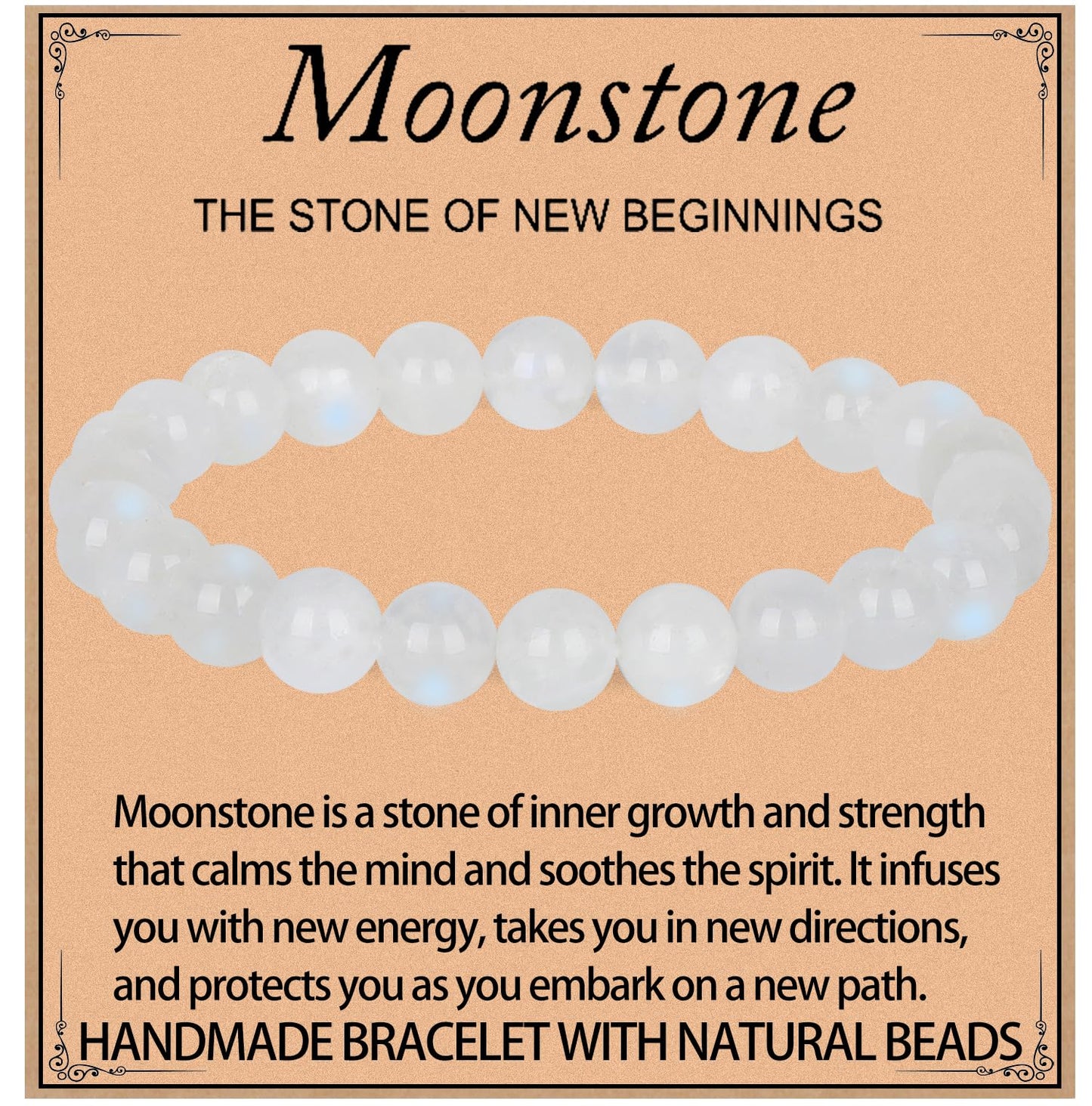 LPBeads Handmade Natural Gemstone Stretch Elastic 8mm Moonstone Bracelet Healing Crystal Round Stone Beads Jewelry Gifts for Women Men