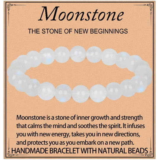 LPBeads Handmade Natural Gemstone Stretch Elastic 8mm Moonstone Bracelet Healing Crystal Round Stone Beads Jewelry Gifts for Women Men