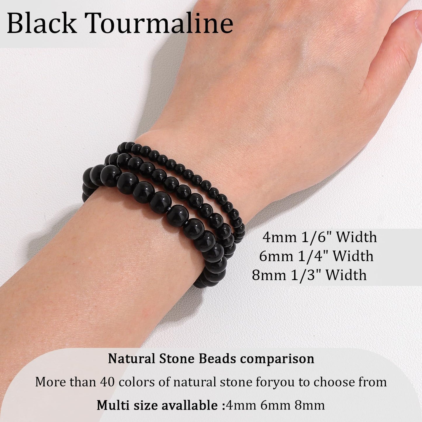 Vinswet Healing Crystal Bracelets for Women Men 6mm Black Tourmaline Natural Stone Beaded Stretch Bracelet Handmade Gemstone Reiki Spiritual Jewelry Gifts
