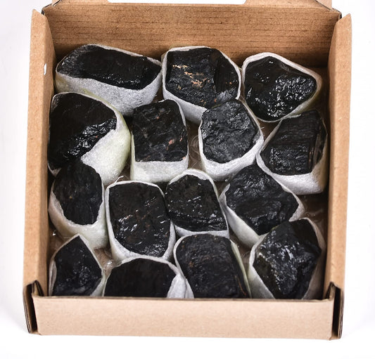 JIC Gem 12-16Pcs 0.7 Lbs Irregular Shape Black Tourmaline Raw Crystal Bulk Natural Black Tourmaline Quartz Crystals and Healing Stones,Madagascar Gemstone Rough Stones Crystal Bulk