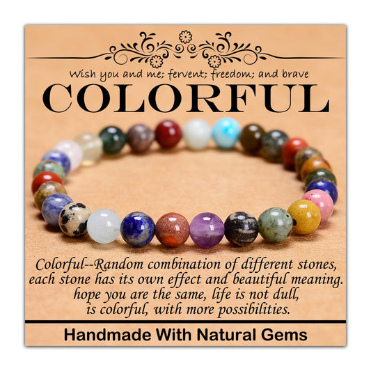 CHCCOYE 6mm Natural Healing Gemstone Bracelet Handmade Yoga Stretch Elastic Bracelet Stress Relief Crystal Jewelry for Men and Women (6mm,Colorful)