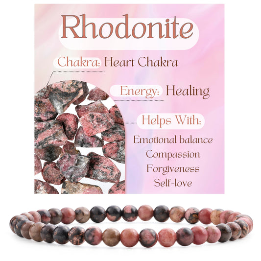 Bivei Rhodonite - Healing - 4mm Beaded Bracelets for Women Handmade Semi Precious Natural Stone Stretch Elastic Jewelry Yoga Protection Gifts