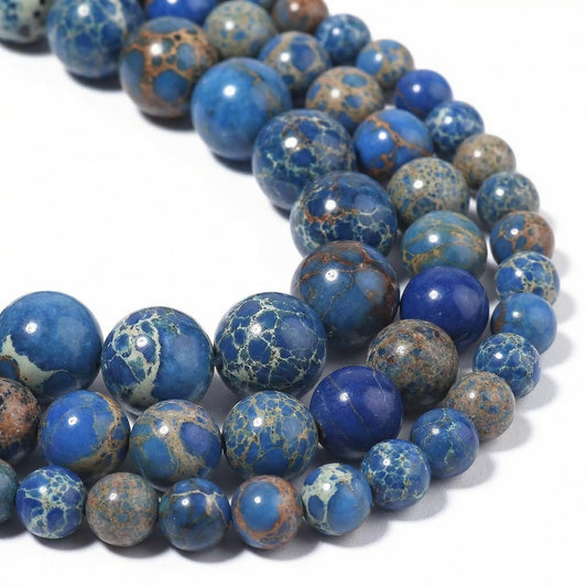Yochus 60pcs Blue Sea Sediment Beads，6mm Healing Power Natural Stone Round Loose Beads for Jewelry Making Earring Necklace DIY Crafts