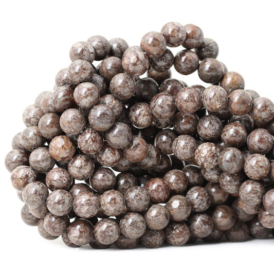 CHEAVIAN 45PCS 8mm Natural Brown Snowflake Jasper Gemstone Round Stone Loose Beads for Jewelry Making 1 Strand 15"