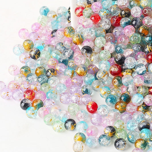 ToBeIT 500Pcs Colourful Gradient Glass Beads 8mm Loose Round Beads Transparent Glossy Surface Glass Bead Bulk Craft Bead for Jewelry Making DIY Bracelets Necklace Supplies (Bright)