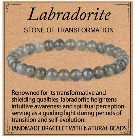 LPBeads Handmade Natural Gemstone Stretch Elastic 6mm Labradorite Bracelet Healing Crystal Round Stone Beads Jewelry Gifts for Women Men