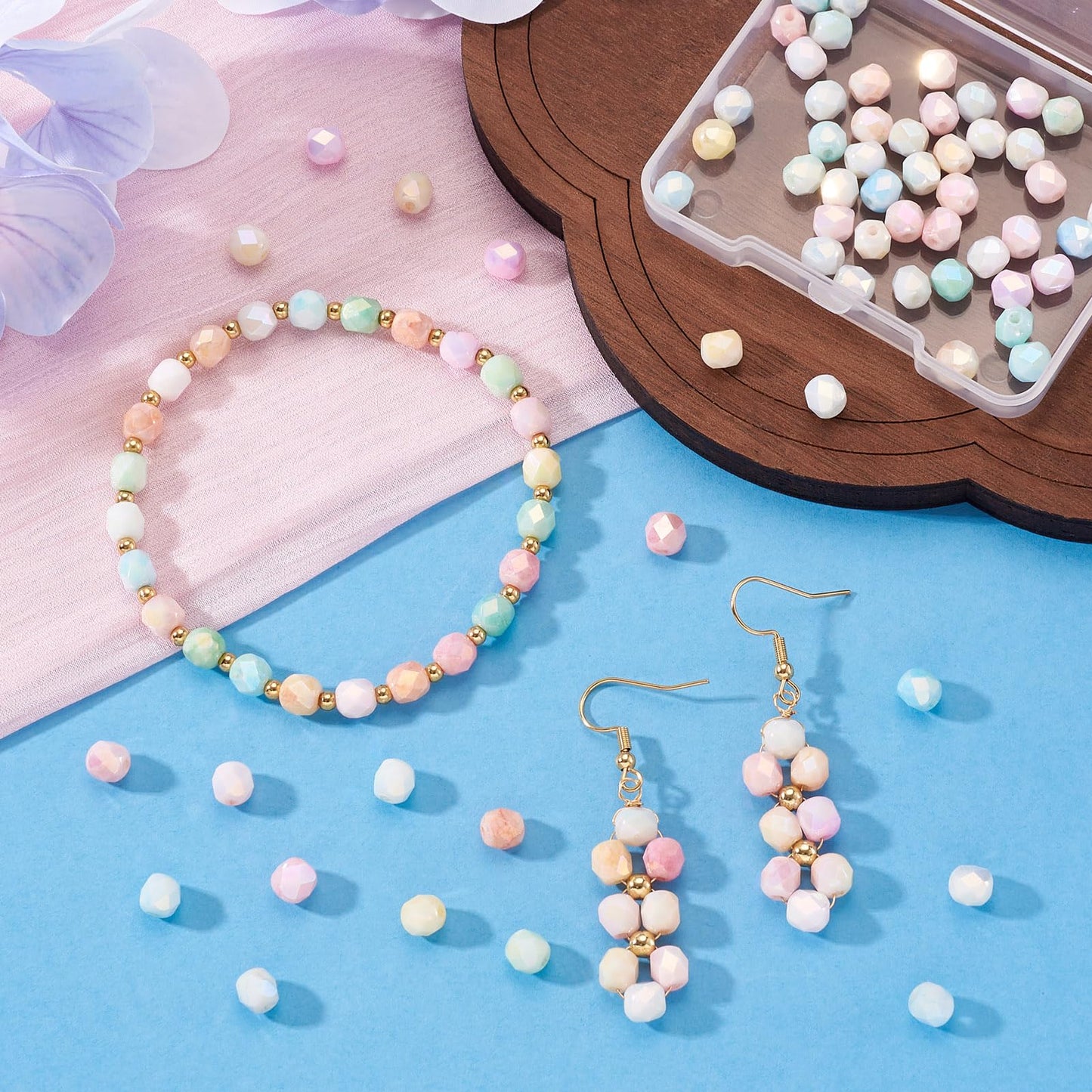 Elecrelive 65Pcs Barrel Glass Beads Jewelry Making, Faceted Crystal Beads Imitation Jade Gems for Bracelet Necklace Jewelry DIY Crafts Supplies