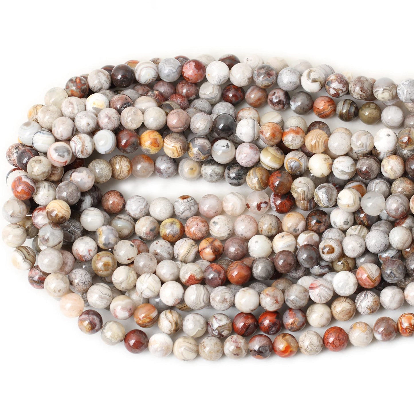 CHEAVIAN 45PCS 8mm Natural Laguna Lace Agate Round Loose Beads for Jewelry Making 1 Strand 15"