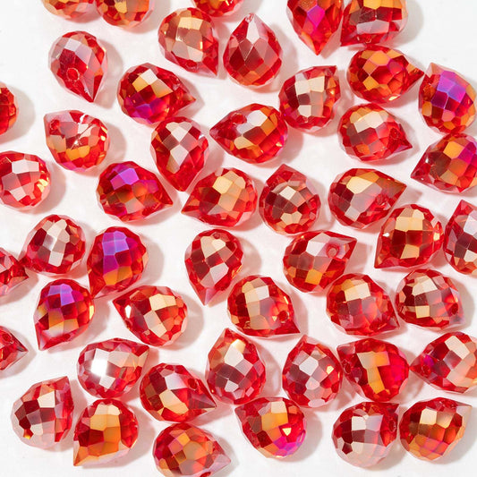 Crystal Beads, 50pcs Glass Beads, Assorted Crystal Beads for Jewelry Making, Shiny Teardrop Shape Jewelry Beads Glass Beads Bulk for DIY Craft Necklace Bracelet Earring(8x10mm, Red)