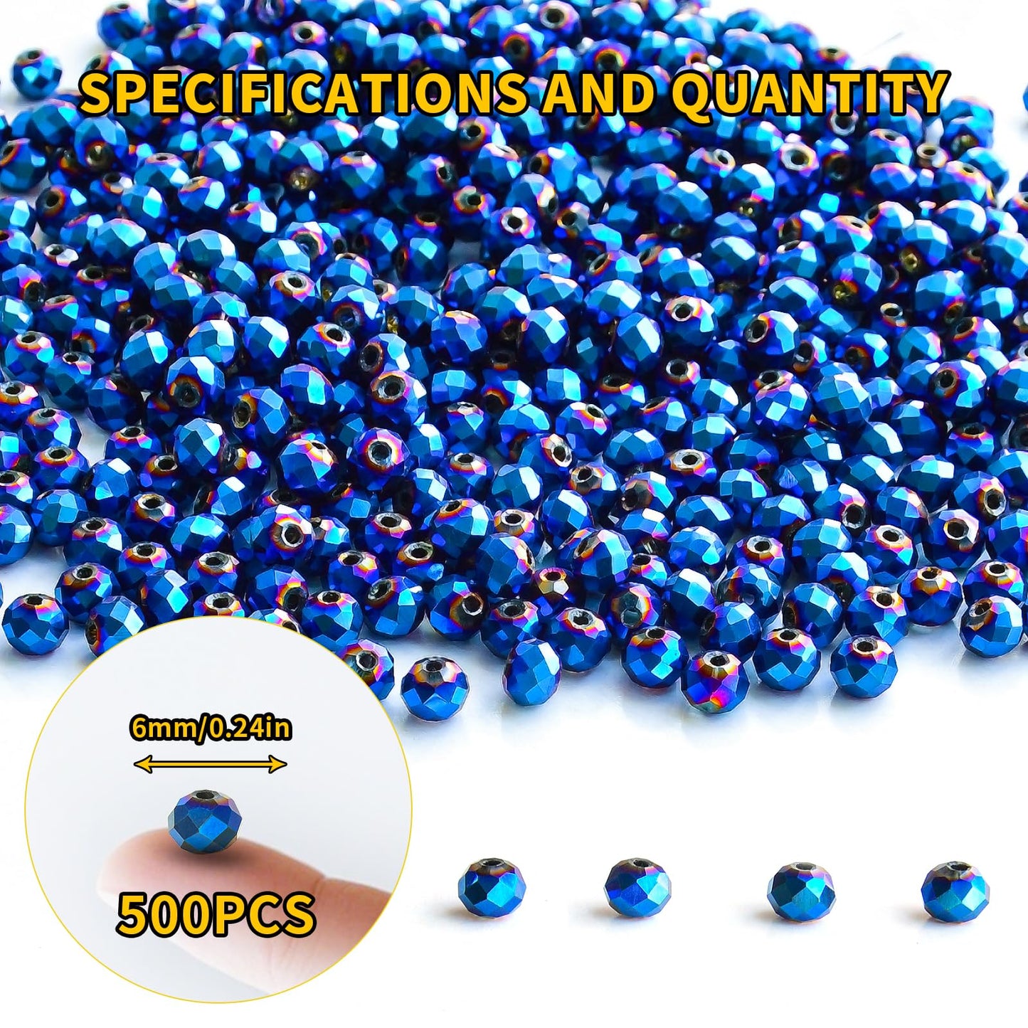 Laopottbeads 500Pcs 6mm Crystal Glass Beads for Jewelry Making Beads for Bracelets Necklace Pendants Making Supplies(Peacock Blue)