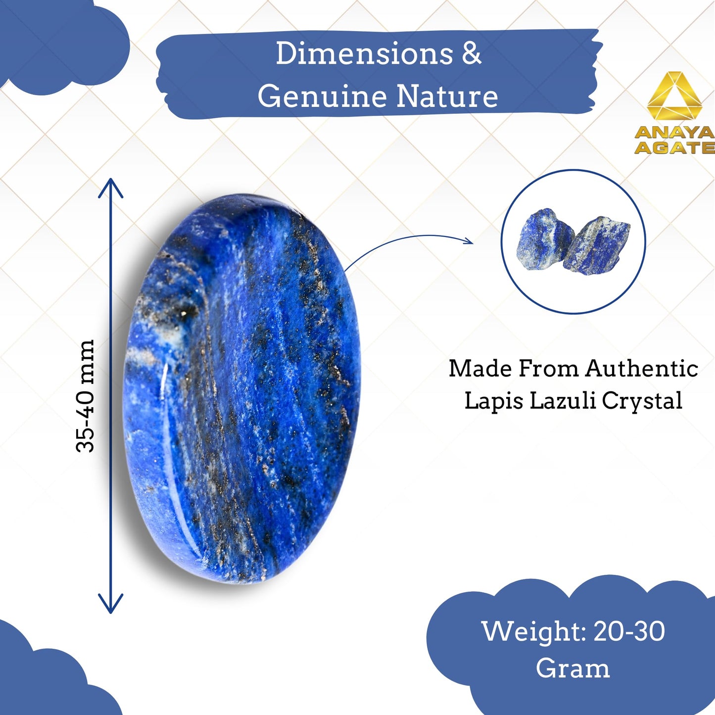 Anaya Agate Lapis Lazuli Worry Stones Certified Crystal Thumb Worry Stone for Anguish, Relaxing and Soothing Balance Stones for Meditation, Stress Relief Crystals and Healing Stones for Men, Women