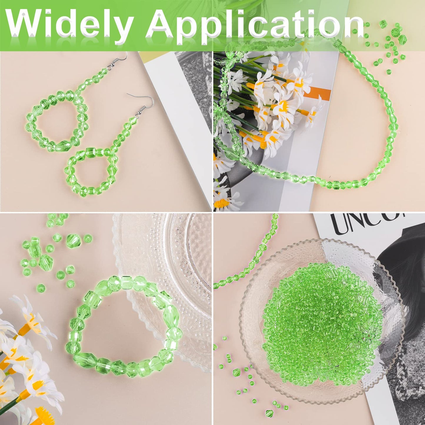 NIUBIER Crystal Beads, 600 Pcs Glass Assorted Crystal Beads for Jewelry Making, Rondelle with Container Box, Glass Bulk DIY Necklace Bracelet Earring(4/6/8mm, Green))