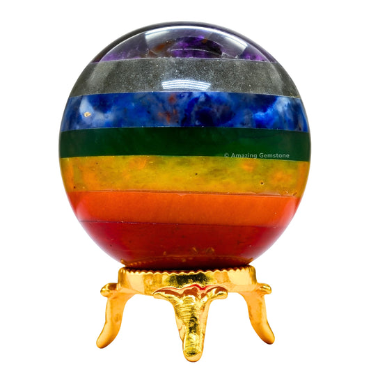 Amazing Gemstone Chakra Crystal Ball with Stand - 2 Inches Crystal Sphere Meditation Balls for Witchcraft and Decorative Balls