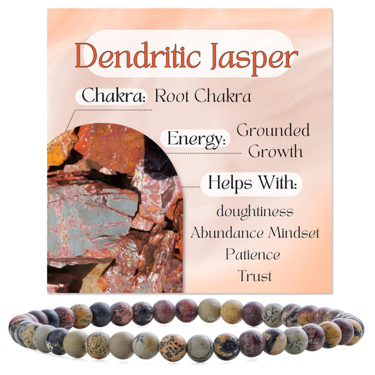 Bivei Dendritic Jasper-Grounded Growth-4mm Beaded Bracelets for Women Handmade Semi Precious Natural Stone Stretch Elastic Jewelry Yoga Protection Gifts