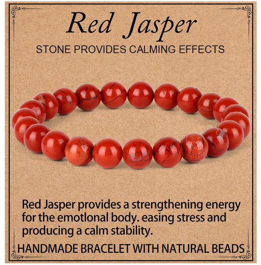 LPBeads Handmade Natural Gemstone Stretch Elastic 8mm Red Jasper Bracelet Healing Crystal Round Stone Beads Jewelry Gifts for Women Men