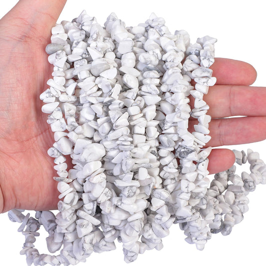 favoramulet 5-8mm White Howlite Turquoise Tumbled Stone Chip Beads for Jewelry Making, Irregular Shaped Healing Crystal Loose Bead Supply, Pack of 2 Strands(64 inches)
