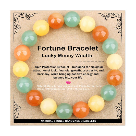 AD Beads 10mm Handmade Fortune Bracelet Elastic Bracelet – Natural Gemstone for Lucky Money Wealth – Meditation, Yoga, Healing and Energy Gift for Men Women