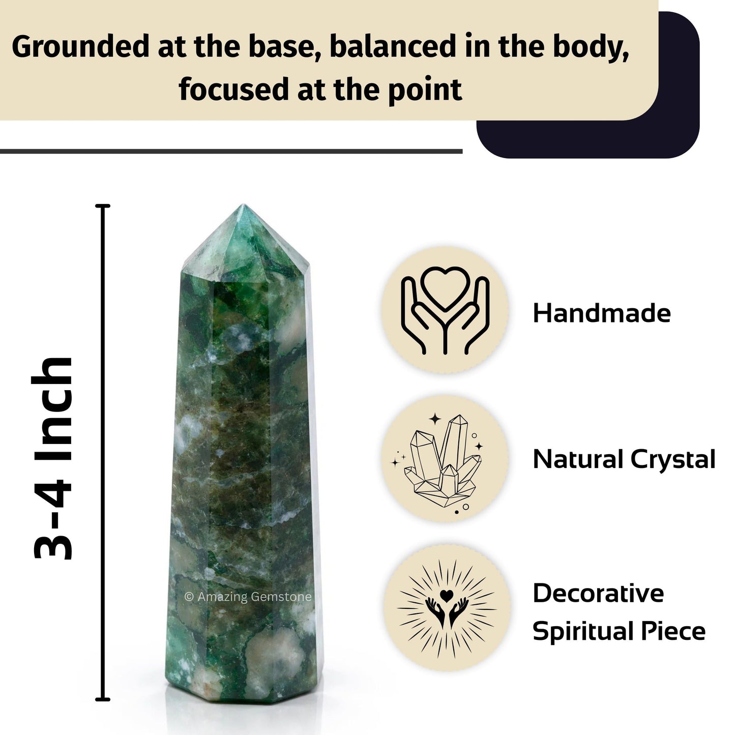 Amazing Gemstone Moss Agate Crystal Towers - Natural Healing Crystal Point Obelisk for Reiki Healing and Crystal Grid (3" to 4" INCH)