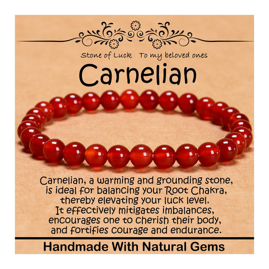 CHCCOYE 6mm Natural Healing Gemstone Bracelet Handmade Yoga Stretch Elastic Bracelet Stress Relief Crystal Jewelry for Men and Women (6mm, Carnelian)