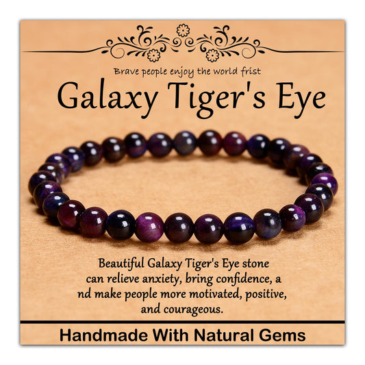 CHCCOYE 6mm Natural Healing Gemstone Bracelet Handmade Yoga Stretch Elastic Bracelet Stress Relief Crystal Jewelry for Men and Women (6mm Galaxy Tiger's Eye)