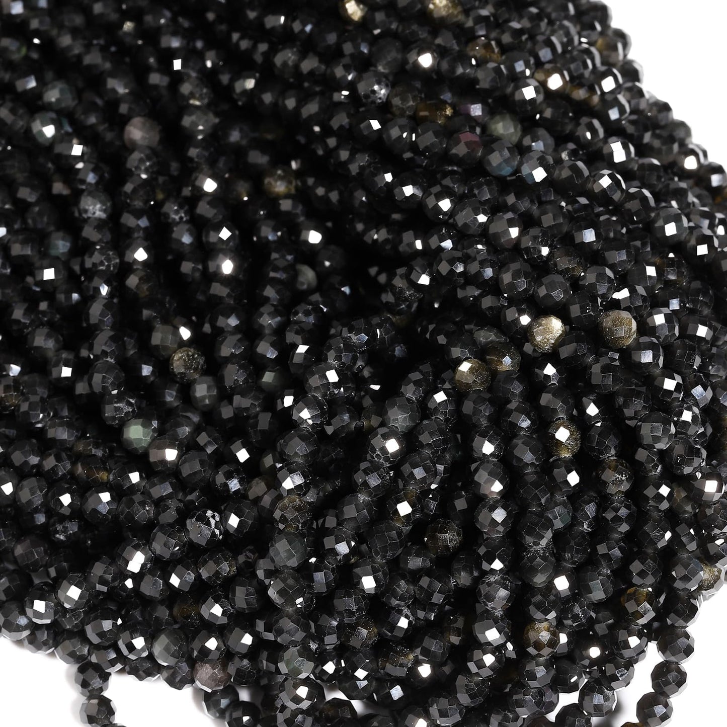 Song Xi 90pcs 4mm Natural Black Striped Agate Gemstone Beads Faceted Round Loose Stone Beads for Jewelry Making (1 Strand)