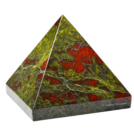 Amazing Gemstone Dragon Bloodstone Pyramid Crystal Healing Stones - 2" Great Pyramid Figurine of Natural Stone Pyramid for Meditation, Reiki, Chakra Balancing and Crystal Pyramids Grid
