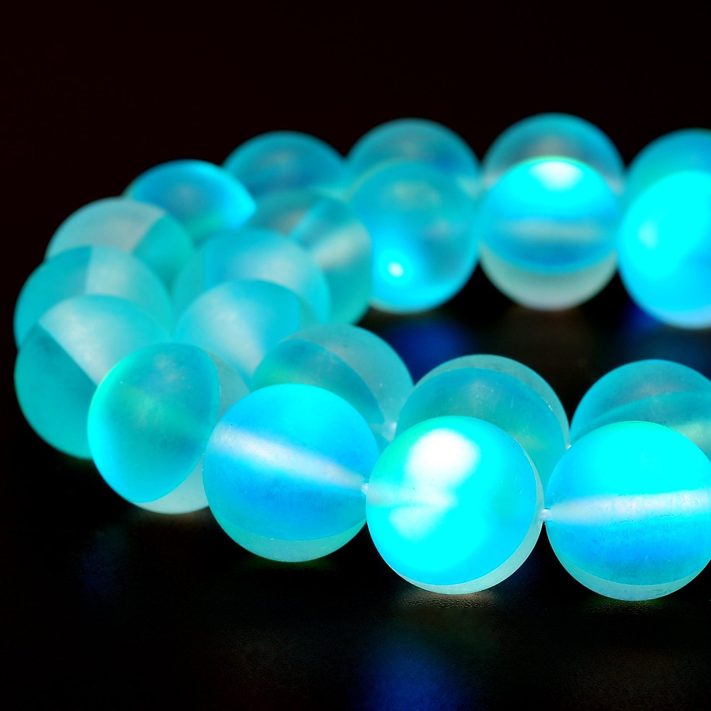RUBYCA 6mm Round Moonstone Matte Crystal Glass Beads Aura for Jewelry Making Blue, 1 Strand