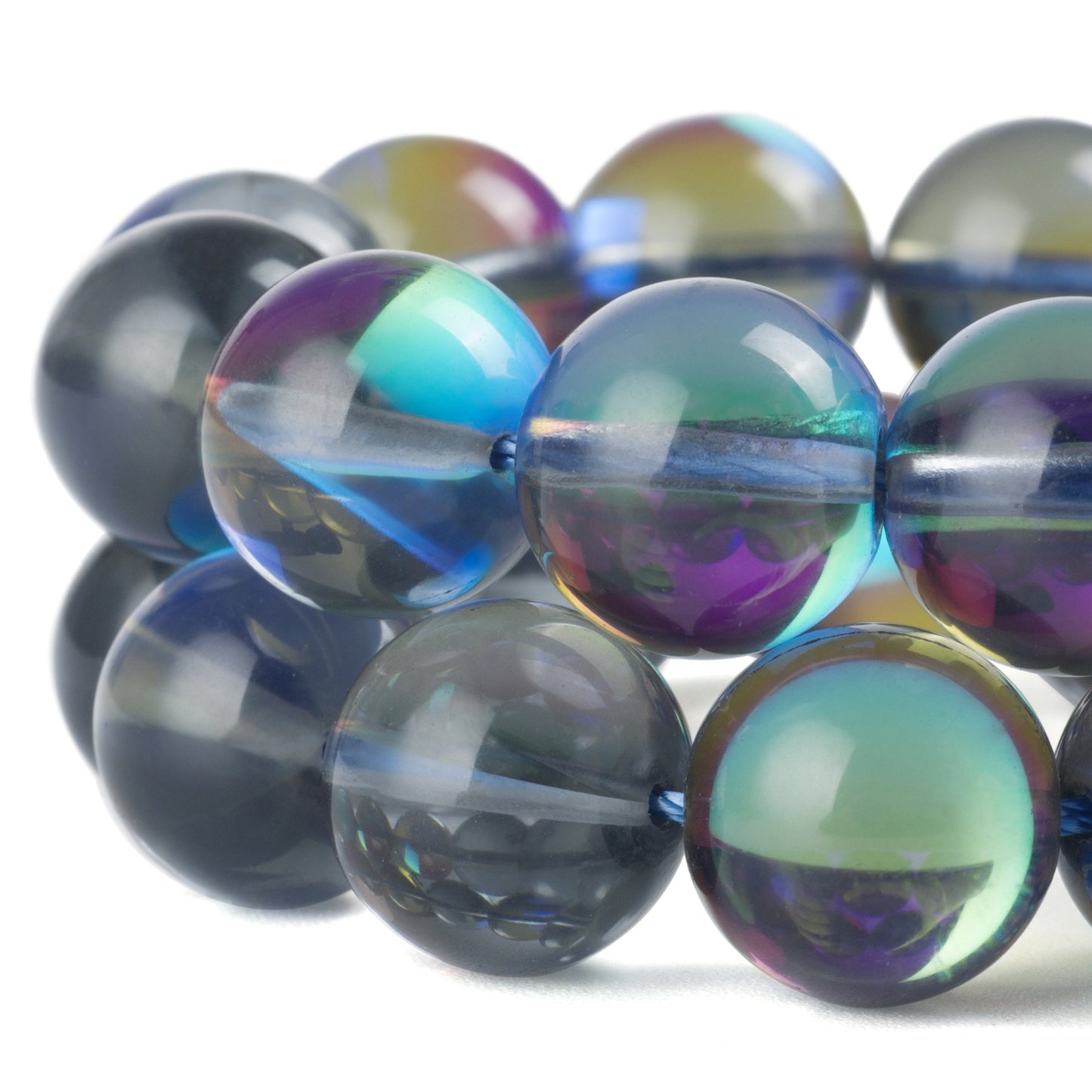 RUBYCA Round Moonstone Crystal Glass Beads Aura Iridescent for Jewelry Making (1 Strand, 12mm, Grey)