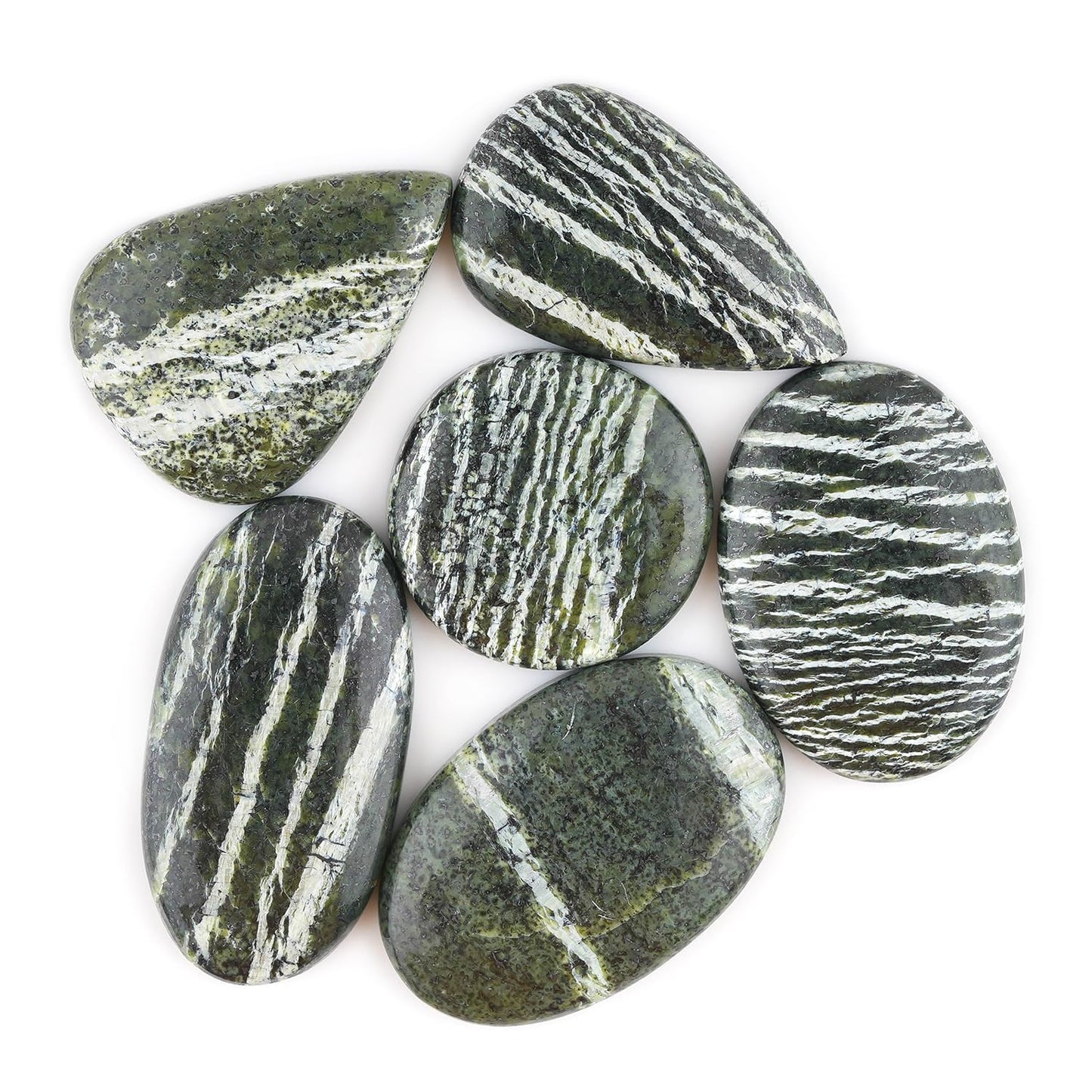 CRYSTALIS 6pcs Natural Chrysolite (25-35mm) Loose Gemstone Wholesale Bulk Cabochons Jewelry Making Supply, Chakra & Healing Polished Stones, Wire Wrapping, DIY, Gem Collection