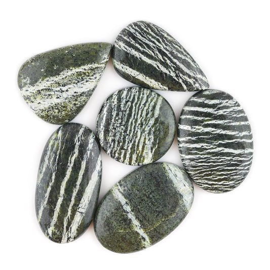 CRYSTALIS 6pcs Natural Chrysolite (25-35mm) Loose Gemstone Wholesale Bulk Cabochons Jewelry Making Supply, Chakra & Healing Polished Stones, Wire Wrapping, DIY, Gem Collection