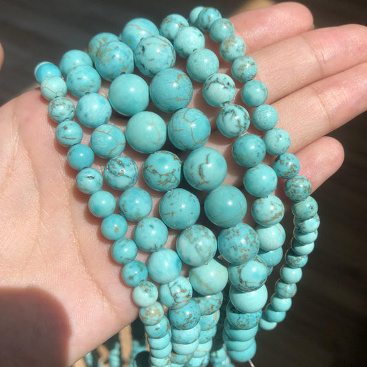 NITOPUPU 10mm 37pcs Smooth Turquoise Natural Stone Beads for Jewelry Making Supplies, Round Crystal Beads for Bracelets Necklace DIY Crafts