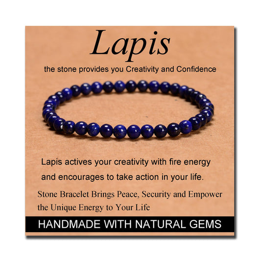 MASSIVE BEADS Lapis - Creativity and Confidence - Handmade Handmade Yoga Stretch Elastic Bracelet Natural Stone Crystal Healing Power Energy Gifts for Unisex Adult 4mm