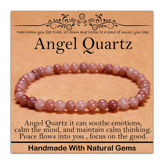 CHCCOYE 4mm Natural Healing Gemstone Bracelet Handmade Yoga Stretch Elastic Bracelet Stress Relief Crystal Jewelry for Men and Women (4mm,Angel Quartz)