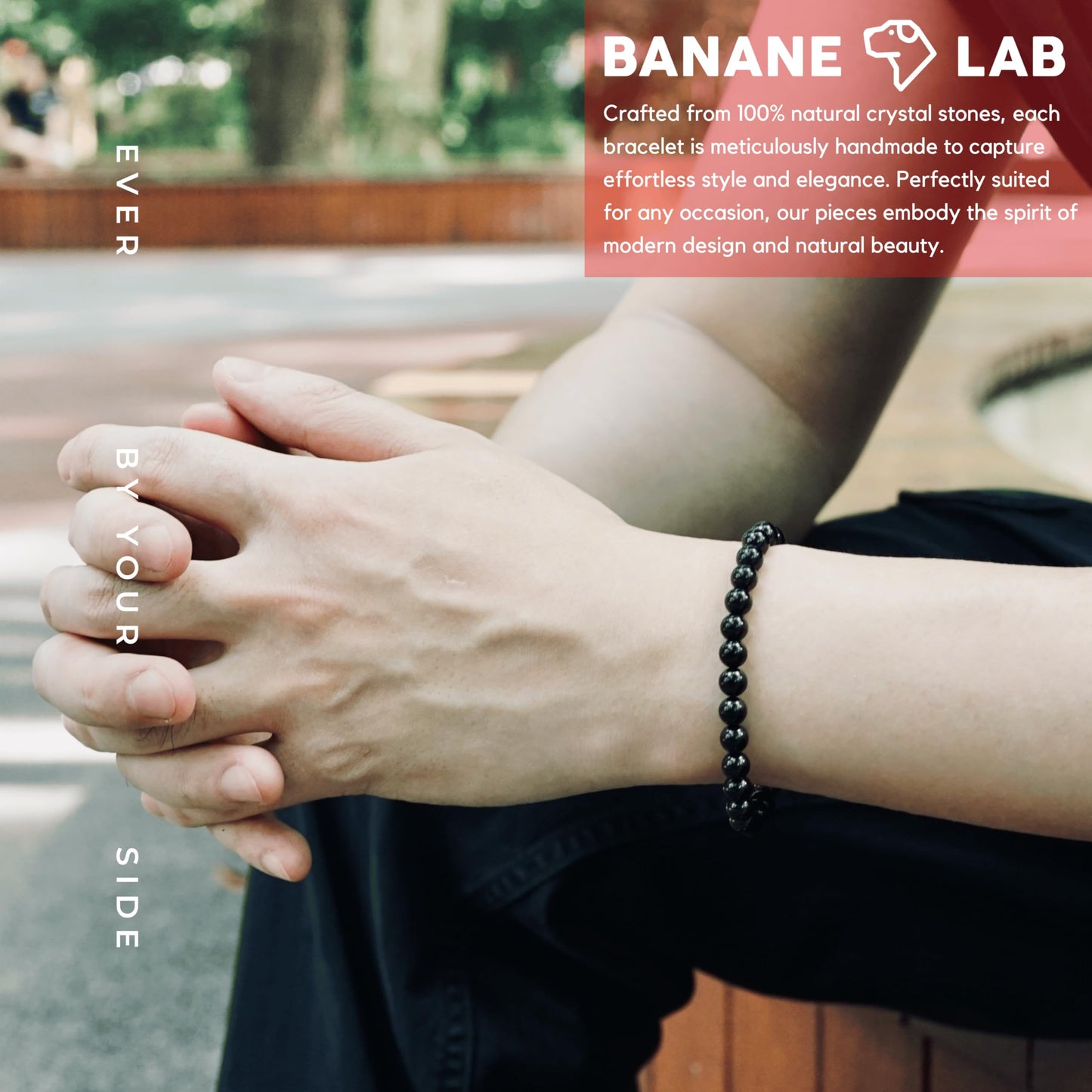 BANANE LAB Black Onyx Bracelet for Men Women 6mm - Real Natural Crystal Bead Stretch Bracelets - Standard 6.5" Wrist Fit with DIY Repair Kit (Elastic String & Extra Beads) - Classic Healing Jewelry