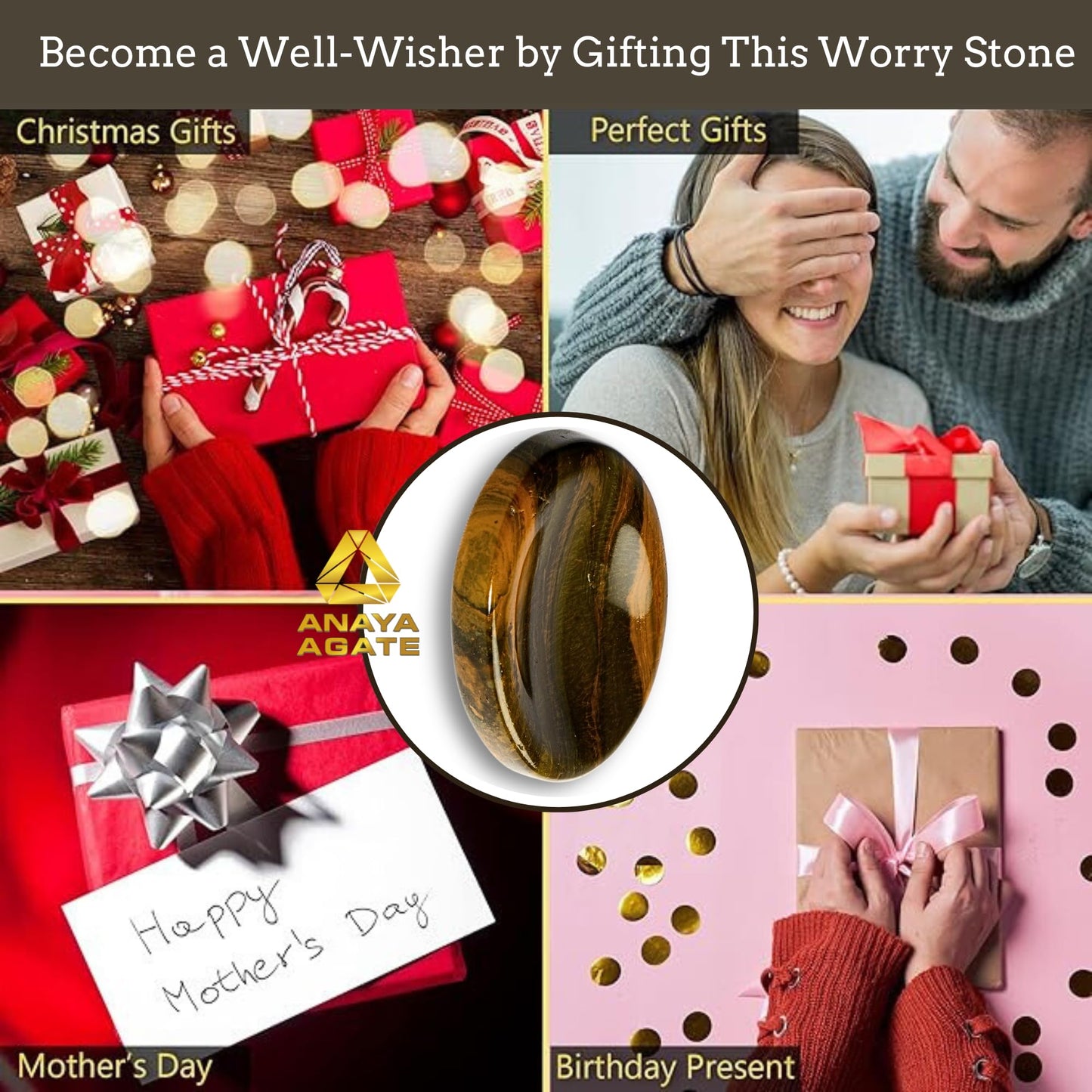 Anaya Agate Ocean Jasper Worry Stones Certified Crystal Thumb Worry Stone for Anguish, Relaxing and Soothing Balance Stones for Meditation, Stress Relief Crystals and Healing Stones for Men, Women