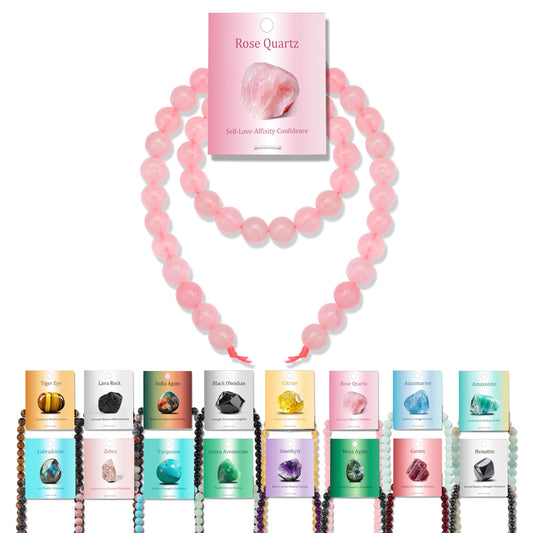 Vinswet 45pcs 8mm Rose Quartz Natural Stone Beads Round Genuine Real Stone Beading Loose Gemstones DIY Smooth Bead for Bracelet Necklace Earrings Jewelry Making
