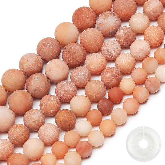 Natural Matte Pink Aventurine Beads, 6MM Round Frosted Unpolished Loose Gemstone Beads for Bracelet Necklace Jewelry Making, Energy Stone Healing Power with Stretch Beading Cord