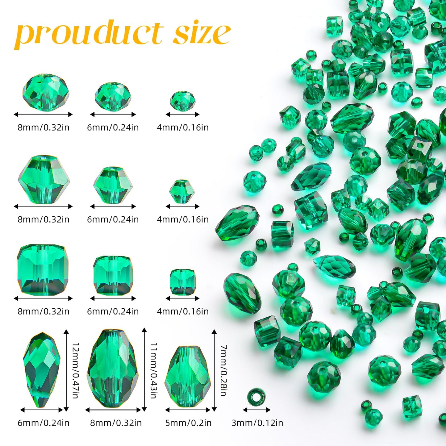 Laopottbeads 1500 Pcs Crystal Glass Beads for Jewelry Making – 12 Styles Bicone, Rondelle, Cube, Teardrop & 3mm Spacer Beads, DIY Bracelet Necklace Earring Craft Kit(Malachite Green)